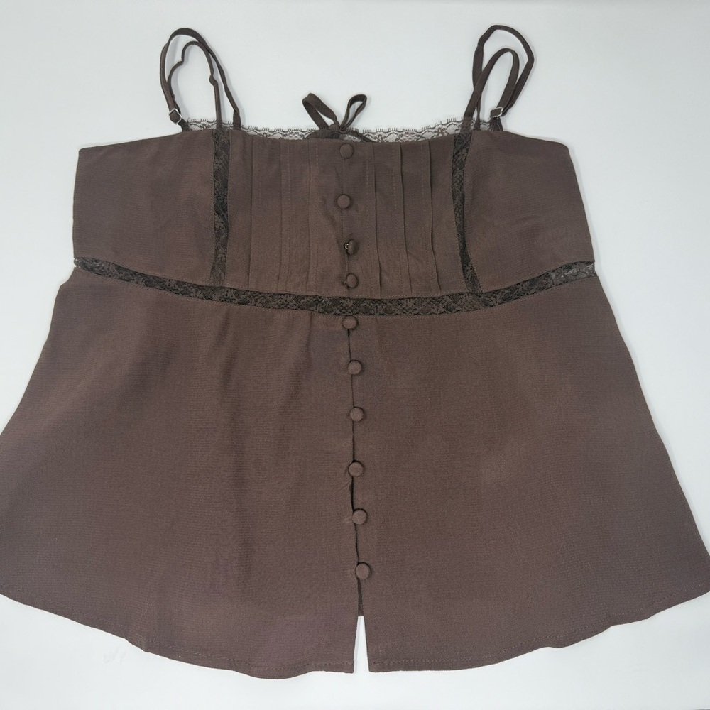 Elegant Brown Lace-Trimmed Camisole